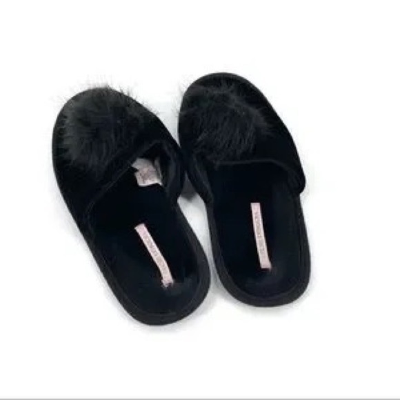Victoria's Secret Shoes - Victoria Secret Black Pom Pom Slippers